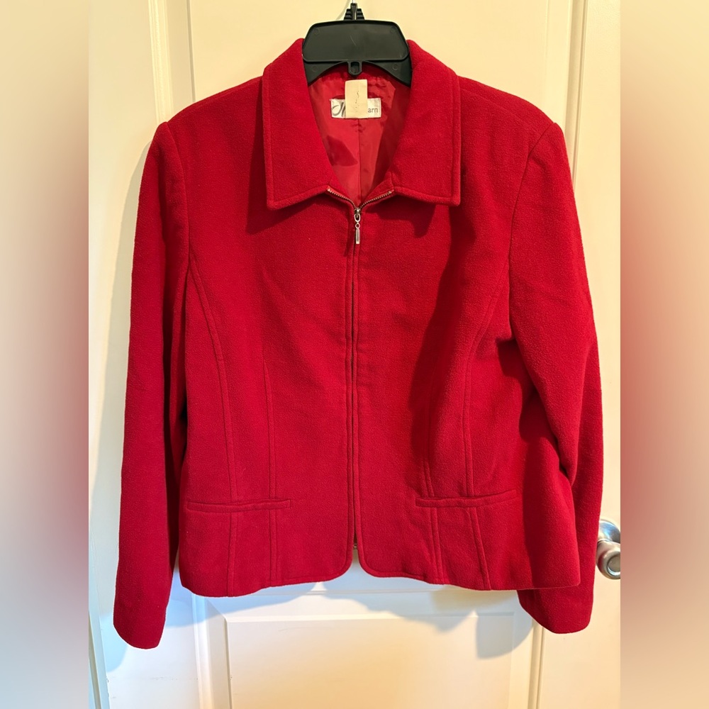 Vintage Dressbarn Red Fleece Zip Up Jacket, Women’s Size 14